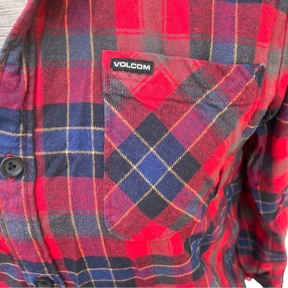Volcom Caden Flannel Long Sleeve Button Up Shirt in Engine Red Plaid - Picture 6 of 15